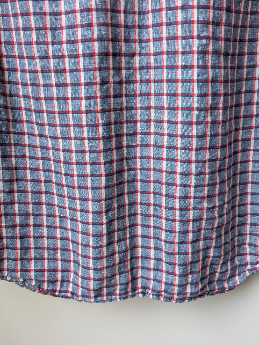 Banana Republic Linen Short Sleeve Shirt Mens L Blue Red White Plaid Camden Fit